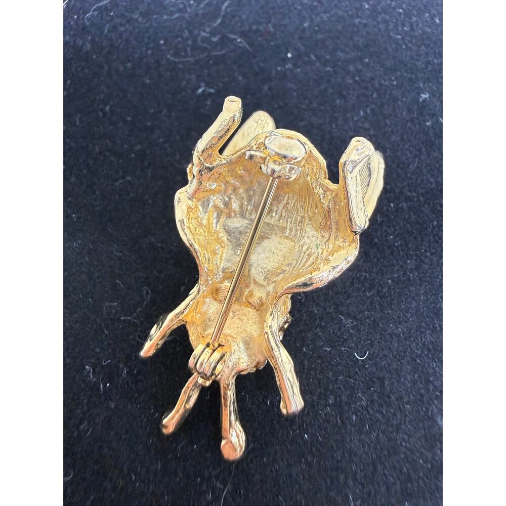 VINTAGE Fly Brooch Gold Tone Rhinestones Green Eyes Movable Wings Insect Jewelry - Picture 7 of 13